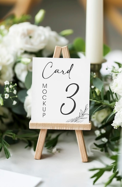 PSD wedding table card and flowers