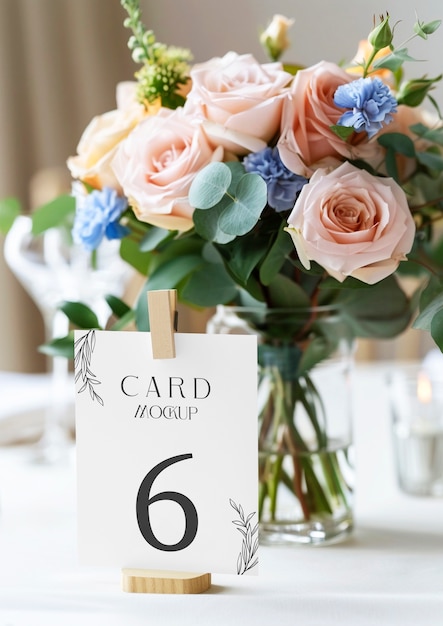 Wedding table card and flowers