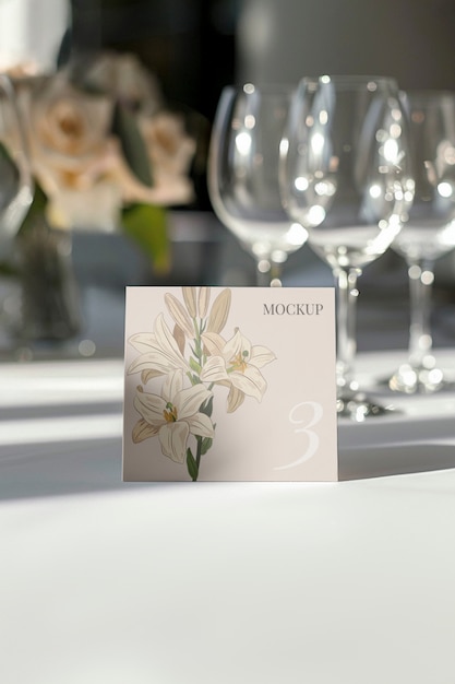 PSD wedding table card mock-up design with modern font