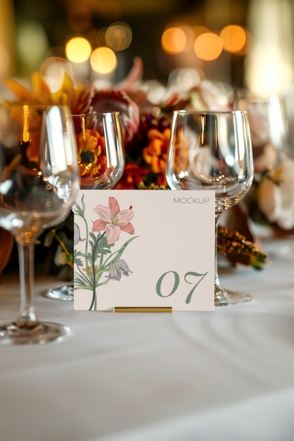 Wedding table card mock-up design with modern font