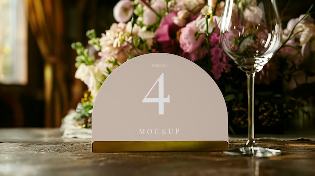 Wedding table card mock-up design with modern font