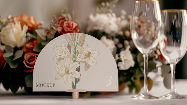 Wedding table card mock-up design with modern font