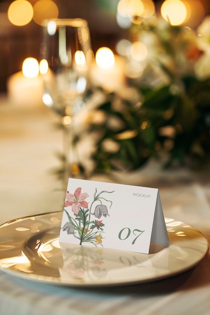 Wedding table card mock-up design with modern font