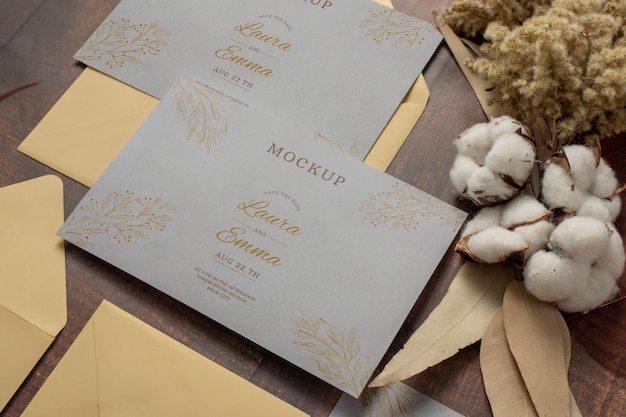 Wedding table with invitation mockup