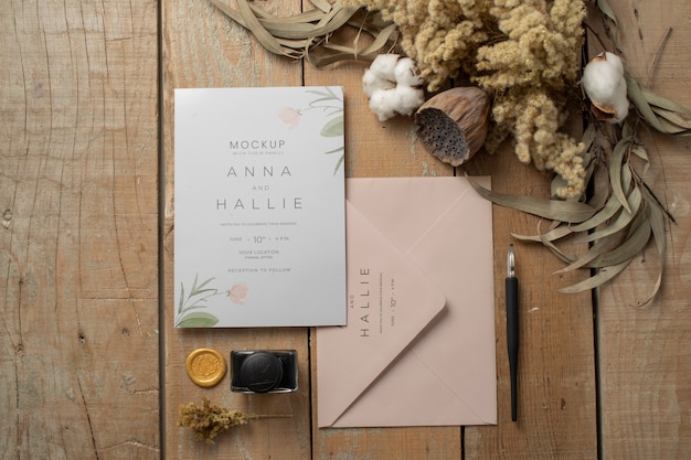 Wedding table with invitation mockup