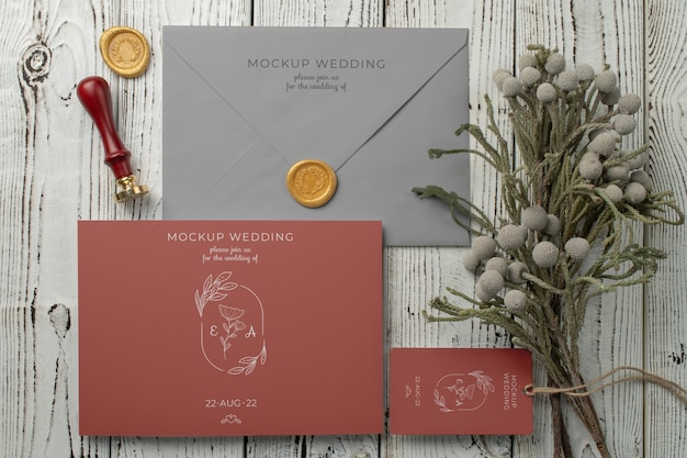 Wedding table with invitation mockup