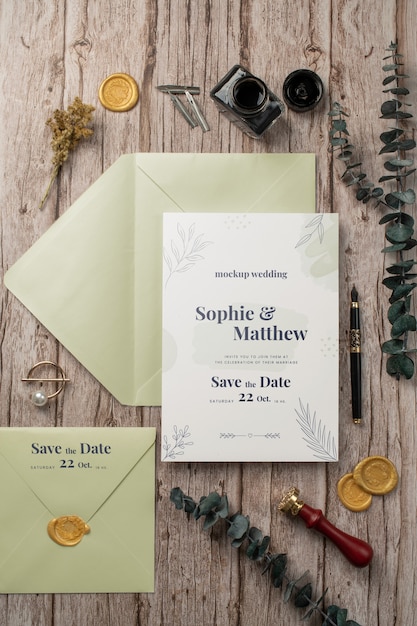 Wedding table with invitation mockup