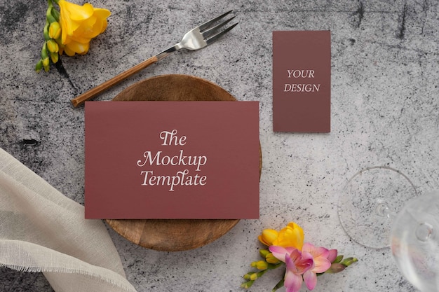 Wedding table with invitation mockup