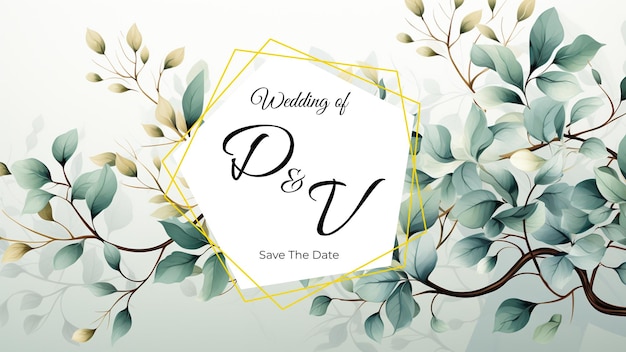 Wedding Watercolor Leaves Banner Invitation