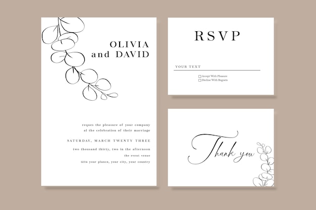 Wedding watter color floral invitation thank you rsvp card watercolor design set PSD