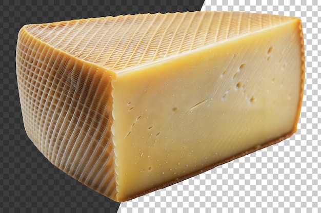 PSD wedge of aged hard cheese with a patterned rind cut out stock png