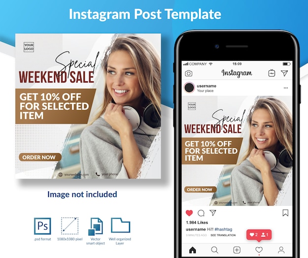 Weekend sale offer social media post template