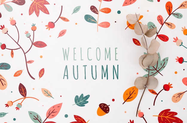 Welcome autumn lettering with leaves around