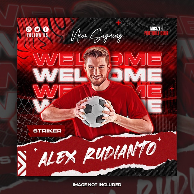 Welcome football player social media post or banner template