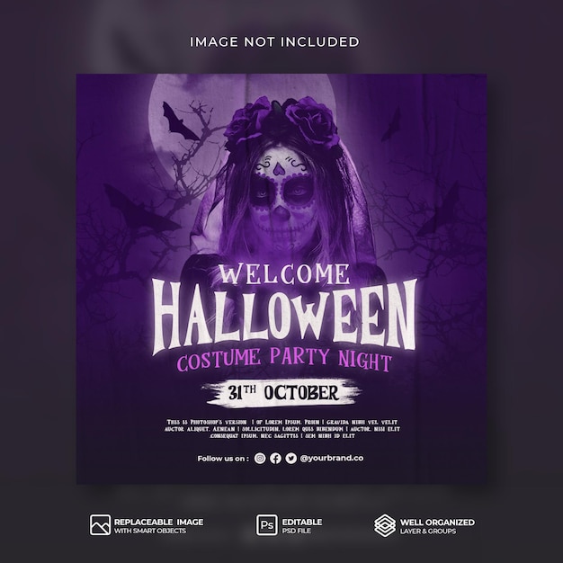 Welcome Halloween Costume Party Night social media banner and instagram post template Premium Psd