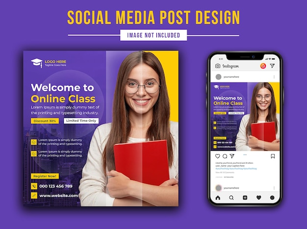 Welcome to online class education promotion PSD social media post design