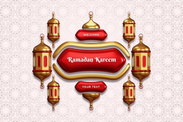 Welcome Ramadan kareem with 3d element Islamic banner Design