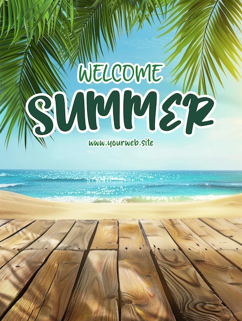 PSD welcome summer poster template with realistic background for summer season