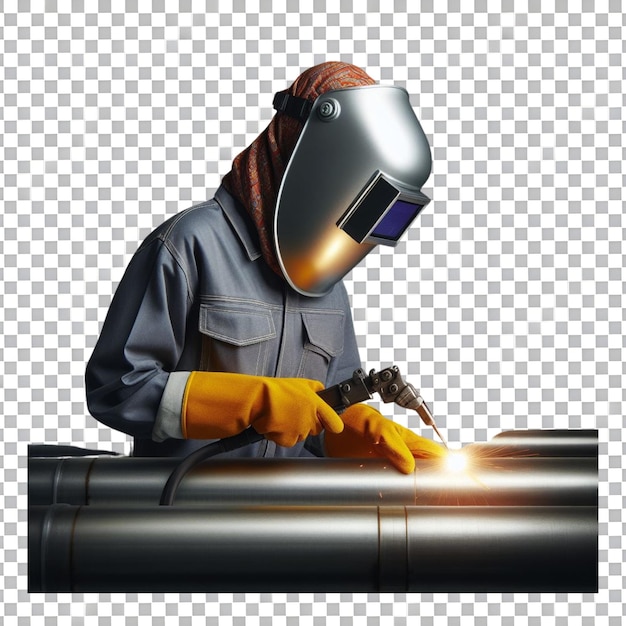 the welder in the protective mask