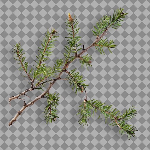 Western Hemlock Branch Feathery Flat Needles Arranged in Two Isolated Object on Clean Background