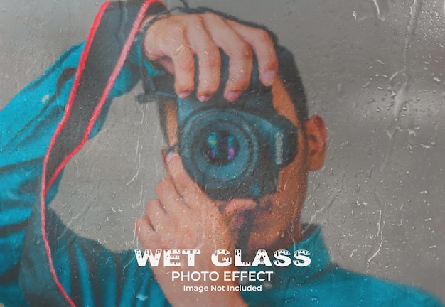 Wet glass photo effect mockup