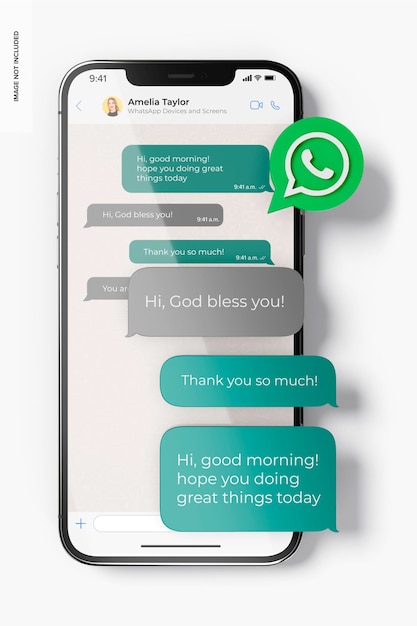 PSD whatsapp chat screens mockup, top view