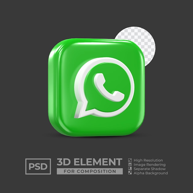 Whatsapp icon 3d render element for composition premium psd