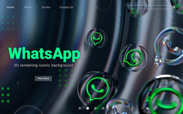 whatsapp icon inside bubble glass geometric shapes on colorful abstract dark background 3d render