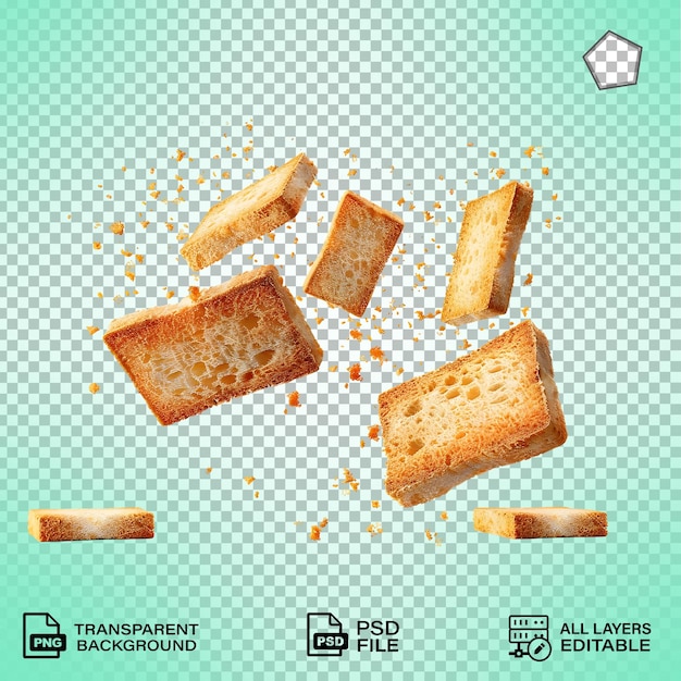 PSD wheat crackers broken into pieces isolated on a transparent background