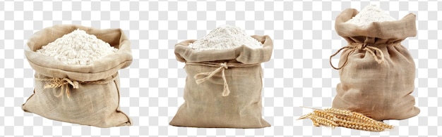 PSD wheat flour in burlap sack bag isolate on transparency background psd