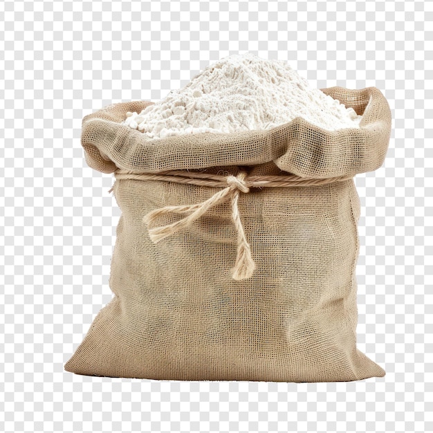 PSD wheat flour in burlap sack bag isolate on transparency background psd