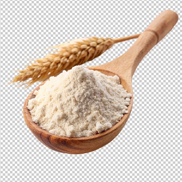 PSD wheat flour in wooden spoon on transparent background