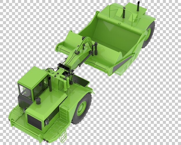 Wheel tractor scraper on transparent background 3d rendering illustration