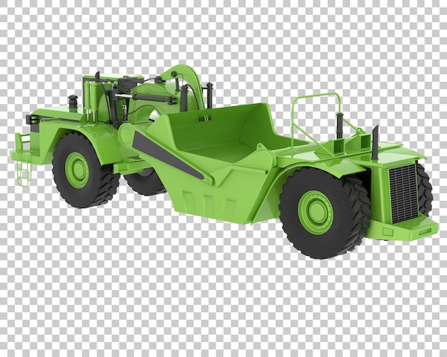 Wheel tractor scraper on transparent background 3d rendering illustration