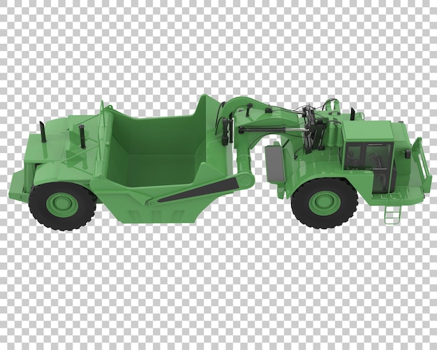 Wheel tractor scraper on transparent background 3d rendering illustration