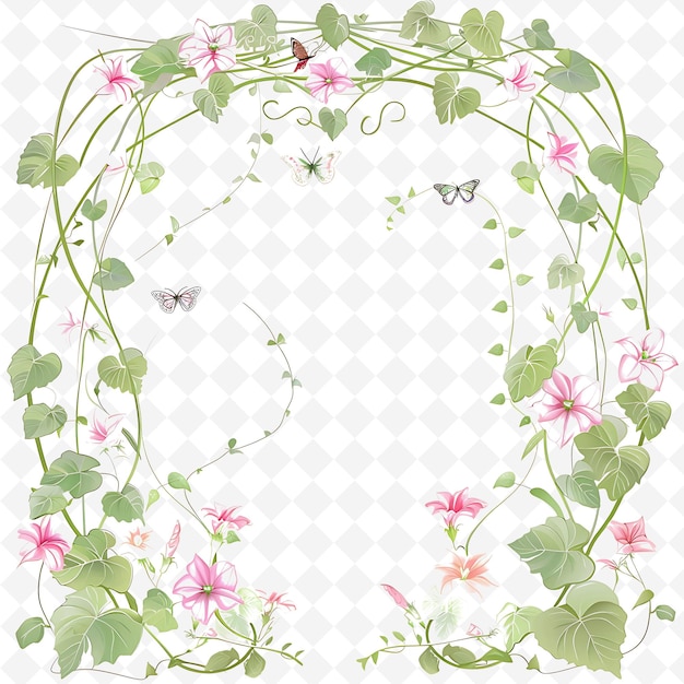 Whimsical Arbor Adorned With Butterflies and Morning Glories PNG Natural Inspired Flat Borderline