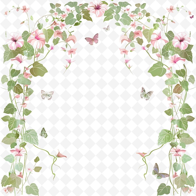 Whimsical Arbor Adorned With Butterflies and Morning Glories PNG Natural Inspired Flat Borderline