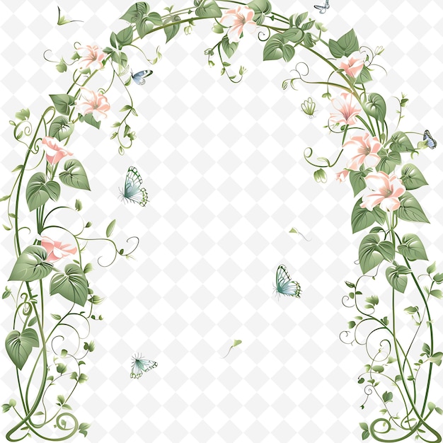 Whimsical Arbor Adorned With Butterflies and Morning Glories PNG Natural Inspired Flat Borderline