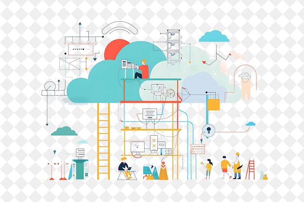 PSD whimsical cloud architect with characters designing and buil png people in daily work illustration