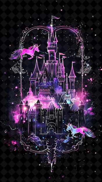 Whimsical Fairy Tale Arcane Frame With Magical Castles and F Neon Color Frame Y2K Collection