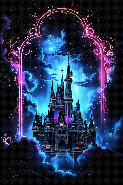 Whimsical Fairy Tale Castle Arcane Frame With a Magical Cast Neon Color Frame Y2K Collection