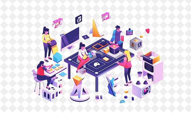 PSD whimsical game designer with characters designing and creati png people in daily work illustration