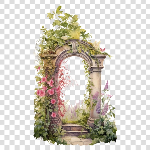 Whimsical garden archway illustration