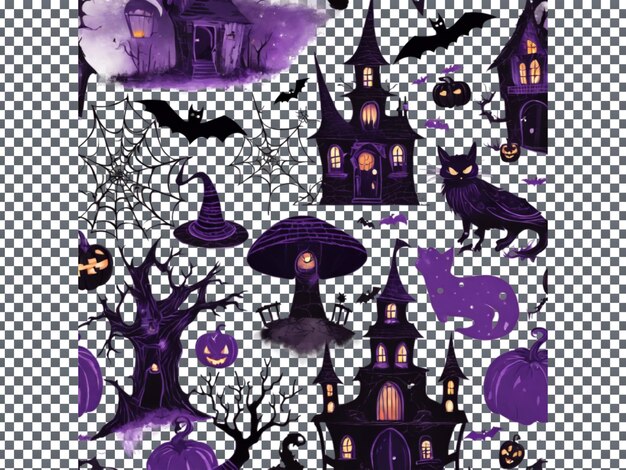 PSD whimsical halloween clipart for designers isolated on transparent background