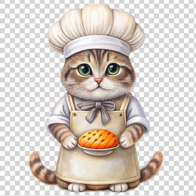 PSD a whimsical illustration of a cat wearing a baker isolated on transparent background