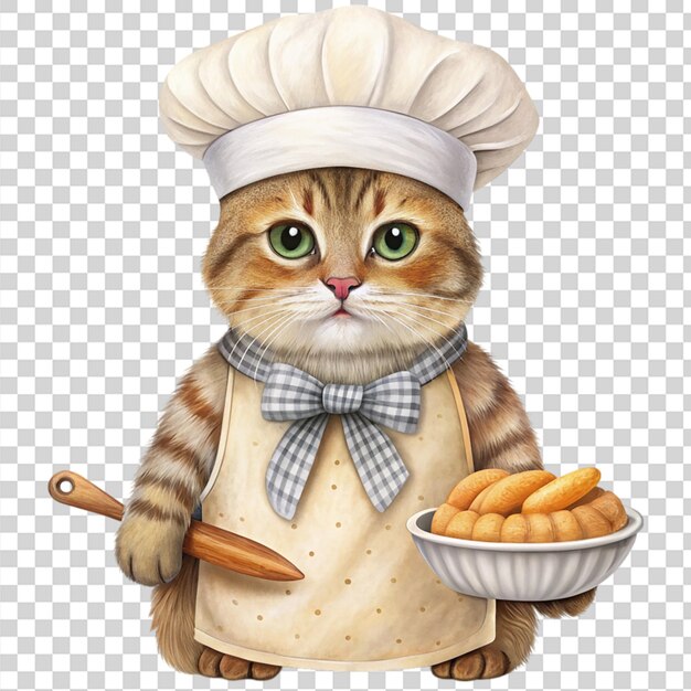 PSD a whimsical illustration of a cat wearing a baker isolated on transparent background