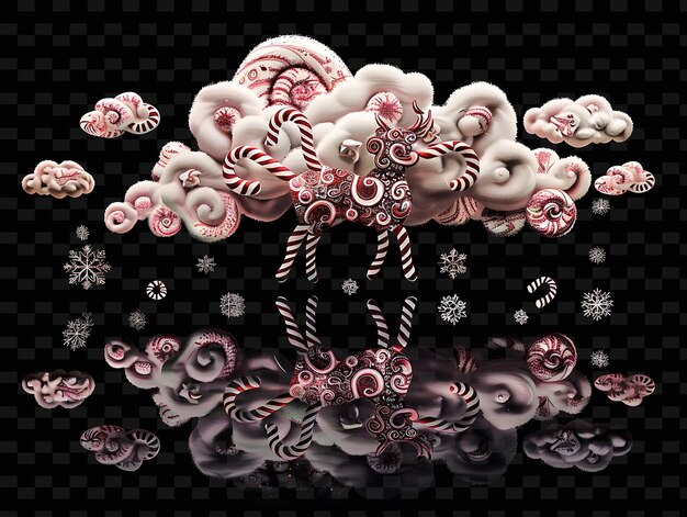 Whimsical Lenticular Cloud With Swirling Candy Canes and Gin Neon Color Shape Decor CollectionS