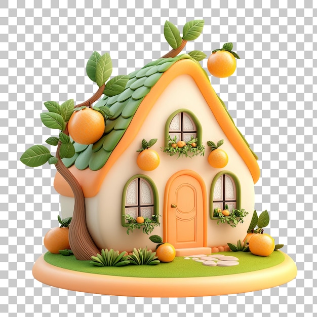 Whimsical Orangethemed Fairy House with Lush Greenery