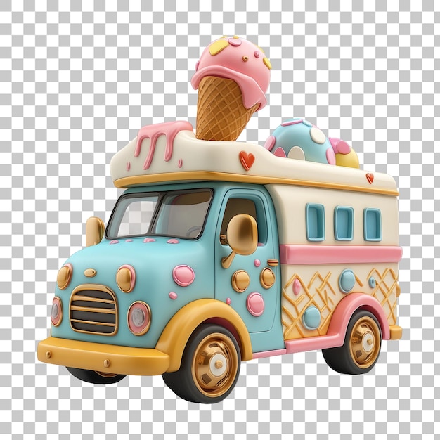 PSD whimsical pastel ice cream truck illustration with sweet details