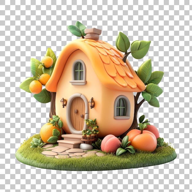 Whimsical Peach Cottage Delightful Cartoon Home Amidst Lush Foliage